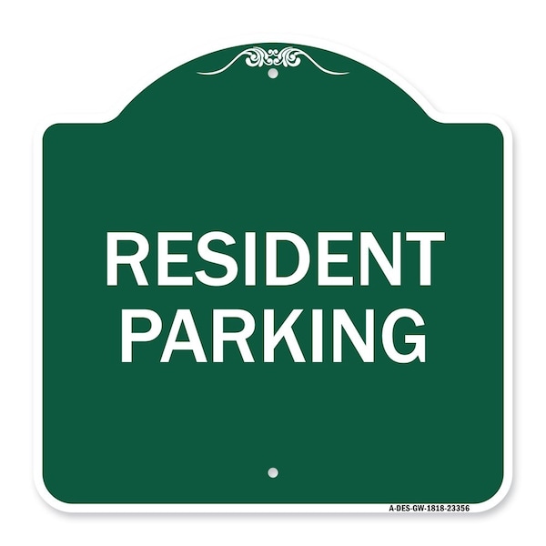 Signmission Designer Series Parking Resident Parking, Green & White Aluminum Sign, 18" x 18", GW-1818-23356 A-DES-GW-1818-23356 - main